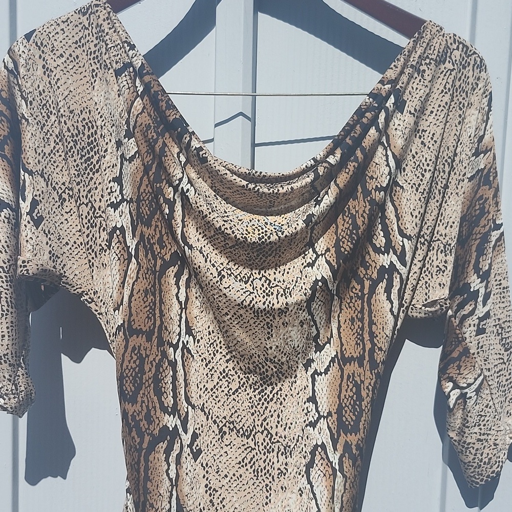 Snake Print Bodycon Dress – Brown & Tan Animal Print – Sexy Ruched Mini Dress - Picture 7 of 8